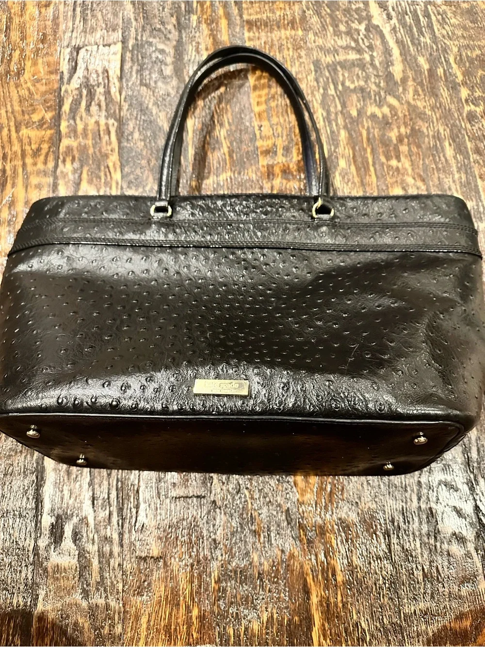 kate spade Valencia Road Harmony Black Ostrich-Texture Tote with Bow Trim
